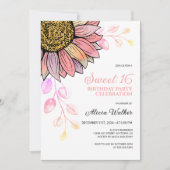 Kleurrijke Zonnebloem Perzik blad 16e verjaardag Kaart (Voorkant)