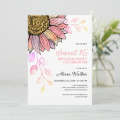 Kleurrijke Zonnebloem Perzik blad 16e verjaardag Kaart (Staand voorkant)