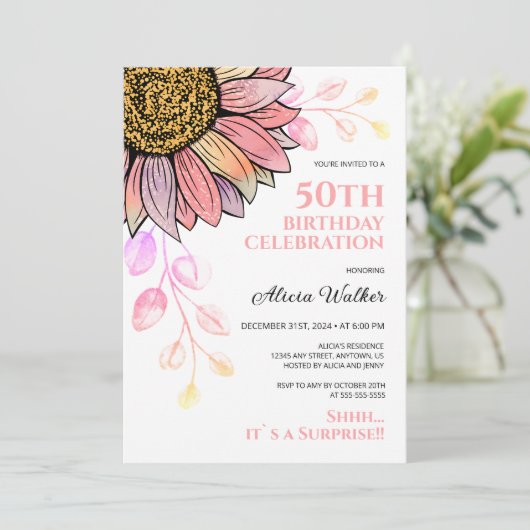 Kleurrijke Zonnebloem Perzik Blad Verrassing Verja Kaart (Staand voorkant)