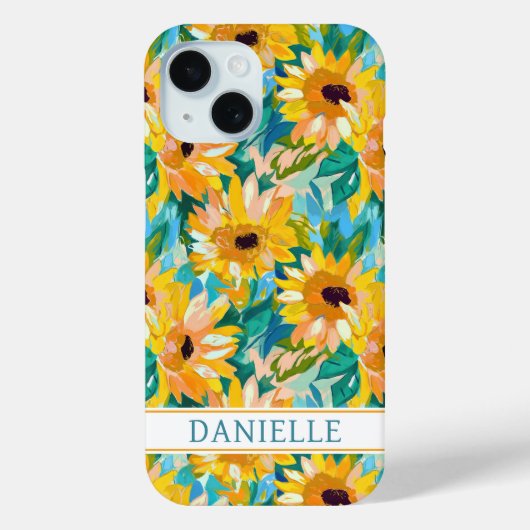Kleurrijke Zonnebloem Schildering Met Monogram Case-Mate iPhone Case (Achterkant)
