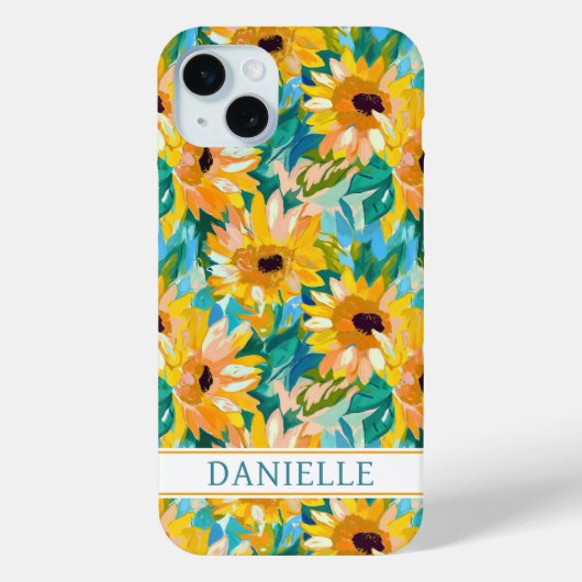 Kleurrijke Zonnebloem Schildering Met Monogram Case-Mate iPhone Case (Achterkant)
