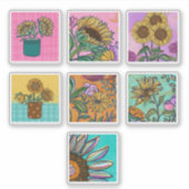 Kleurrijke Zonnebloem Schildering Sticker Vel (Voorkant)