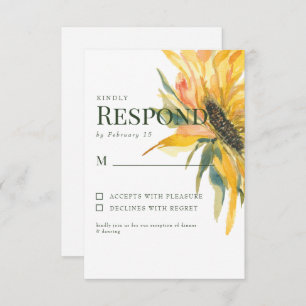 Kleurrijke Zonnebloem Stem Wedding RSVP