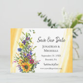 Kleurrijke Zonnebloem Wildbloemen Groen Bruiloft Save The Date (Staand voorkant)