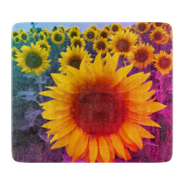 Kleurrijke zonnebloemen Foto Rustisch Land Floral Snijplank