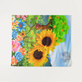 Kleurrijke Zonnebloemen in Natuur - Abstracte Bloe Wandkleed (Voorkant (horizontaal))