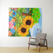 Kleurrijke Zonnebloemen in Natuur - Abstracte Bloe Wandkleed (In Situ (horizontaal))