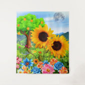 Kleurrijke Zonnebloemen in Natuur - Abstracte Bloe Wandkleed (Voorkant)