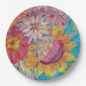 Kleurrijke zonnen van Lydia's Art Sangria Papieren Bordje (Voorkant)