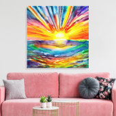 Kleurrijke Zonnestralen over de Kunst van de Water Canvas Afdruk (Insitu (Woonkamer))