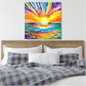 Kleurrijke Zonnestralen over de Kunst van de Water Canvas Afdruk (Insitu (Slaapkamer))