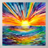 Kleurrijke Zonnestralen over de Kunst van de Water Poster (Voorkant)