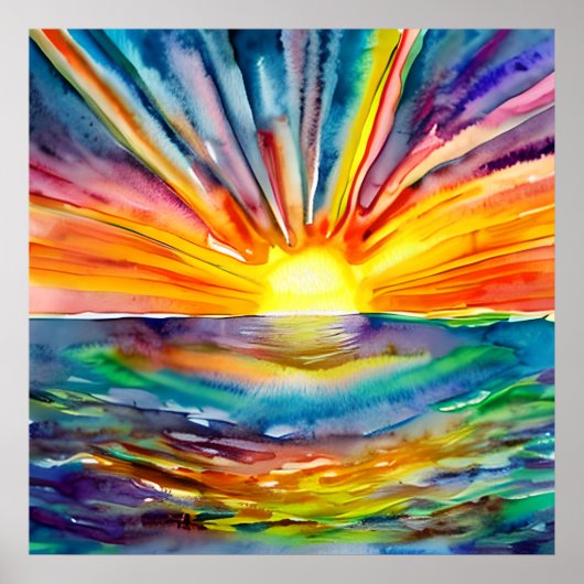 Kleurrijke Zonnestralen over de Kunst van de Water Poster (Voorkant)