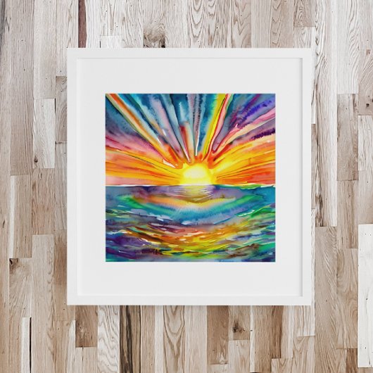 Kleurrijke Zonnestralen over de Kunst van de Water Poster