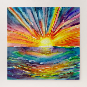 Kleurrijke zonnestralen over waterreflectie AI-kun Legpuzzel