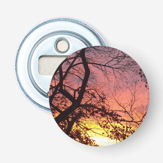 Kleurrijke zonsondergang door haarstomen button flesopener (Voorkant)