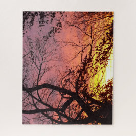 Kleurrijke zonsondergang door haarstomen legpuzzel