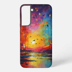 Kleurrijke Zonsondergang en Vogels Kunstontwerp Samsung Galaxy Hoesje