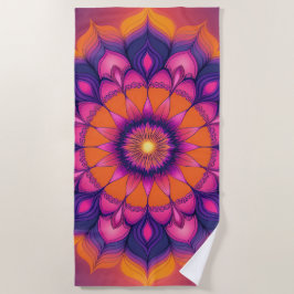 Kleurrijke Zonsondergang Mandala Ronde Strandtowel Strandlaken