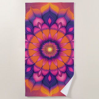 Kleurrijke Zonsondergang Mandala Ronde Strandtowel Strandlaken
