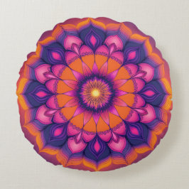Kleurrijke Zonsondergang Mandala Ronde Worp Kussen