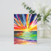 Kleurrijke zonsondergang over de oceaan Waterverf Briefkaart (Staand voorkant)