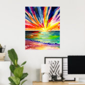 Kleurrijke zonsondergang over de oceaan Waterverf Poster (Thuiskantoor)