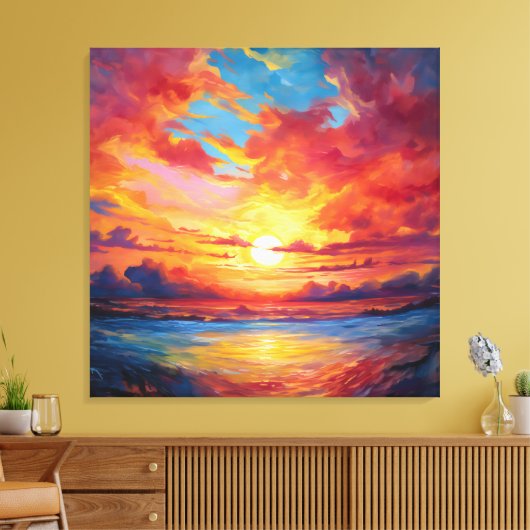 Kleurrijke zonsondergang schilderij canvas afdruk (Insitu (Woonkamer))