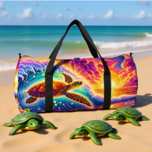 Kleurrijke Zonsondergang Schildpad Reizen Monogram Plunjezak