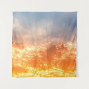 Kleurrijke zonsondergang: vurige hemel schemering. wandkleed