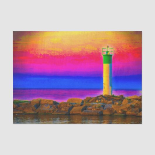 Kleurrijke zonsondergang vuurtoren tissuepapier (Voorkant)