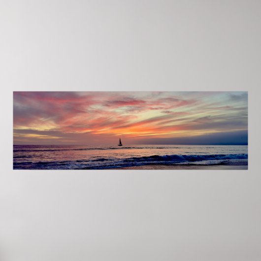 Kleurrijke Zonsondergang & Zeilboot - Venice Beach Poster (Voorkant)