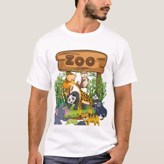 Kleurrijke Zoo Vibes - Wild Animal Harmony Art T-shirt (Voorkant)