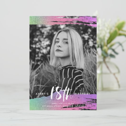 Kleurrijke Zwart Wit Foto 18e Verjaardag Kaart (Staand voorkant)