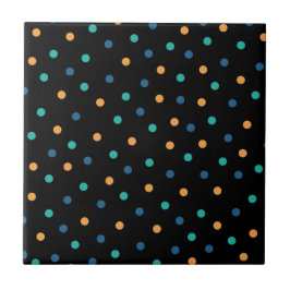 Kleurrijke zwarte achtergrond polkadot patroon tegeltje