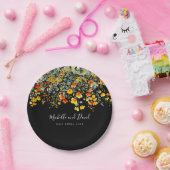 Kleurrijke zwarte bloemenbruiloft papieren bordje (Feest)