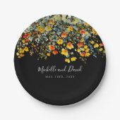 Kleurrijke zwarte bloemenbruiloft papieren bordje (Voorkant)