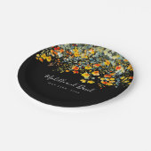 Kleurrijke zwarte bloemenbruiloft papieren bordje (Gekanteld)