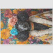 Kleurrijke zwarte Franse Poedel Portret Decoupage Tissuepapier (Voorkant)