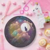 Kleurrijke zwarte kat halve maan papieren bordje (Feest)