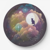 Kleurrijke zwarte kat halve maan papieren bordje (Voorkant)