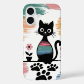 Kleurrijke Zwarte Kat iPhone Case – Schattige cade (Achterkant)
