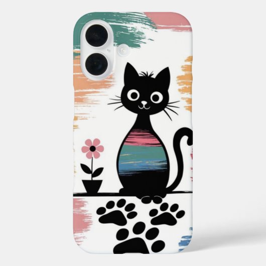 Kleurrijke Zwarte Kat iPhone Case – Schattige cade (Achterkant)