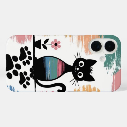 Kleurrijke Zwarte Kat iPhone Case – Schattige cade (Achterkant (horizontaal))