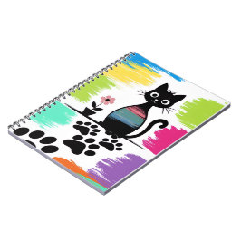 Kleurrijke Zwarte Kat Notitieboek Schattige Paw Pr