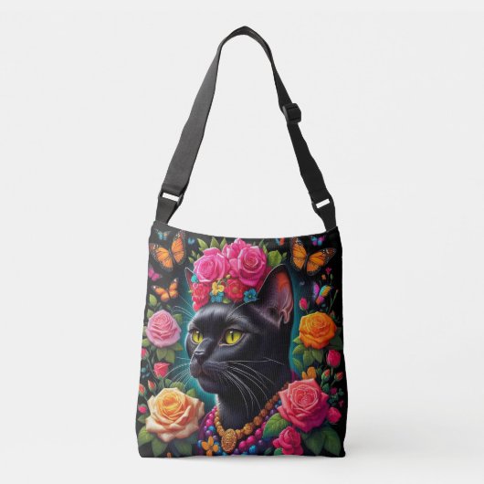 Kleurrijke zwarte kattenzak! crossbody tas (Voorkant)