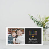 Kleurrijke Zwarte Menora Hanukkah Feestdagenkaart (Staand voorkant)