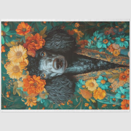 Kleurrijke Zwarte Poedel Portret Decoupage Tissuepapier (Voorkant)