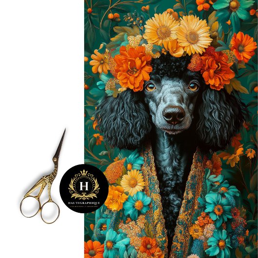 Kleurrijke Zwarte Poedel Portret Decoupage Tissuepapier