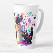 Kleurrijke zwarte regenboog beschilderde katten latte mok (Rechterhoek)